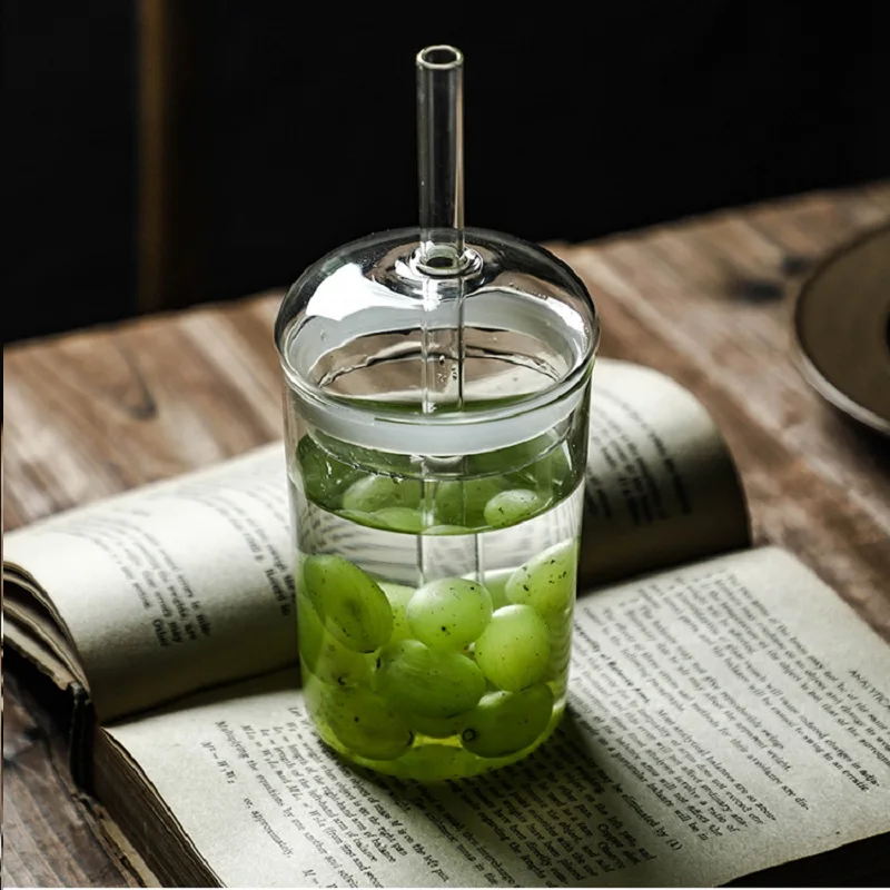 

400/450ml Glass Cup With Lid and Straw Transparent Tea Coffee Cup Juice Glasses Beer Can Milk Mocha Cups Breakfast Mug Drinkware