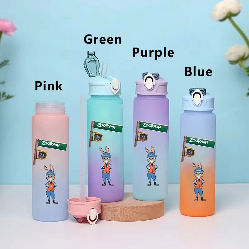 750ML Zootopia Cartoon Large Capacity Plastic Water Bottle Outdoor Sports Leak Proof Portable Gradient Cup
