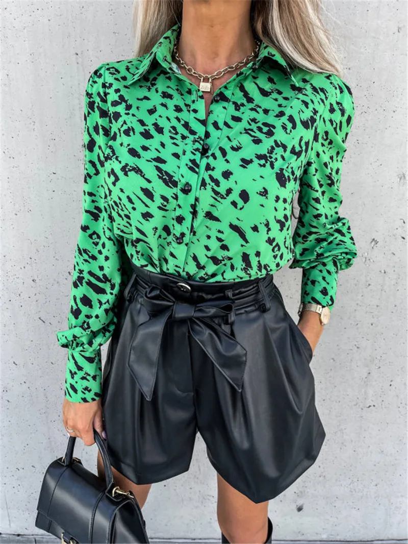 Модный атласный Шелковый топ с леопардовым принтом и высоким воротником