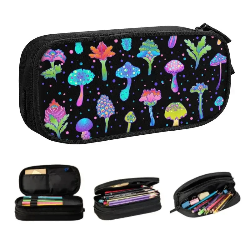 

Psychedelic Magic Mushroom Cute Pencil Cases Girl Boy Large Storage Pencil Bag Pouch Students Stationery