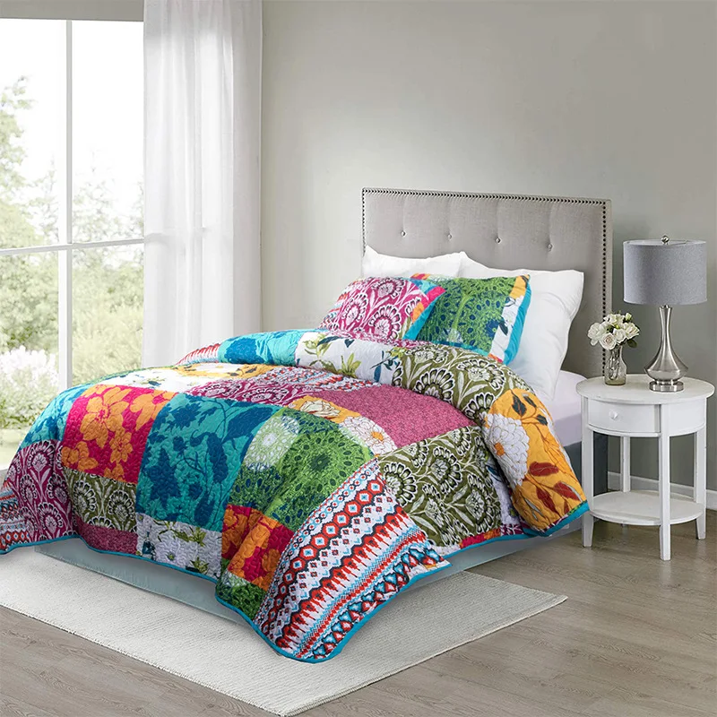 

Floral Print Quilted Bedspread on The Bed Patchwork Duvet Quilt Blanket Coverlet Plaid Linen Cubrecam Bed Cover Colchas Queen