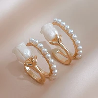 tulip pearl double layer hoop earrings for women romantic flower piercing earring 2022 korean fashion girl lady party jewelry