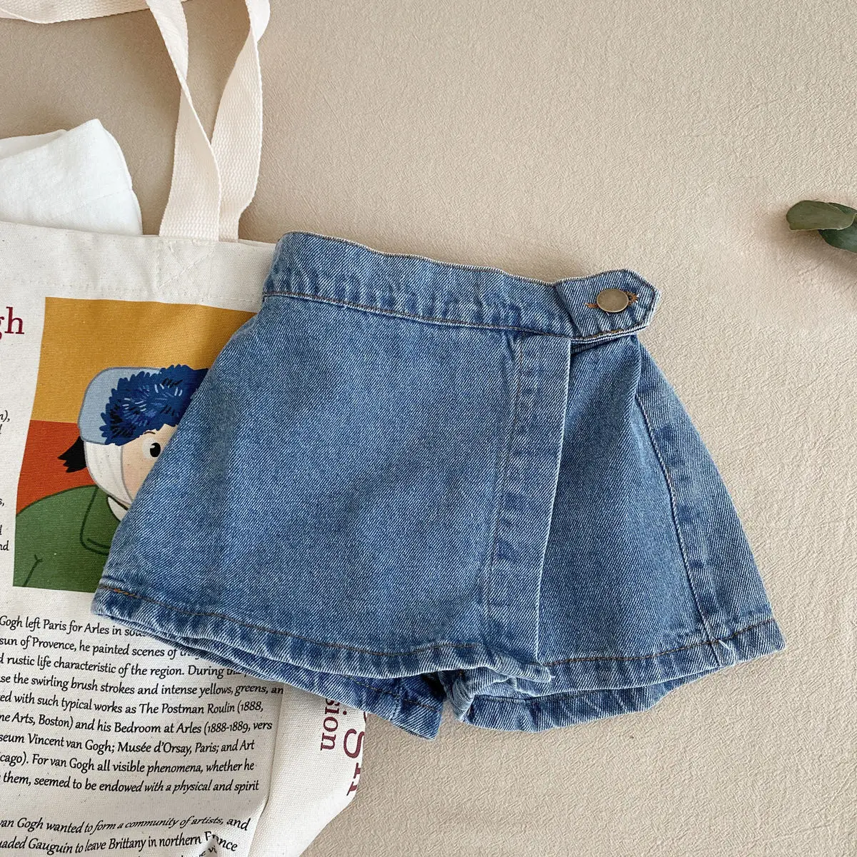 

Korean Children Denim Shorts Solid Color Elastic Waist Thin Irregular Girls Culottes Summer Simple All-Matched Kids Mini Skirts