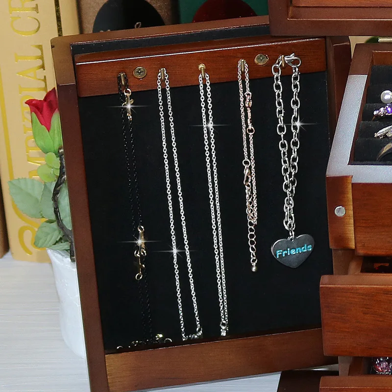 Han Mike Chinese Retro Solid Wood Jewelry Storage Box Ornament Necklace Bracelet Collection Box Valentine Gift