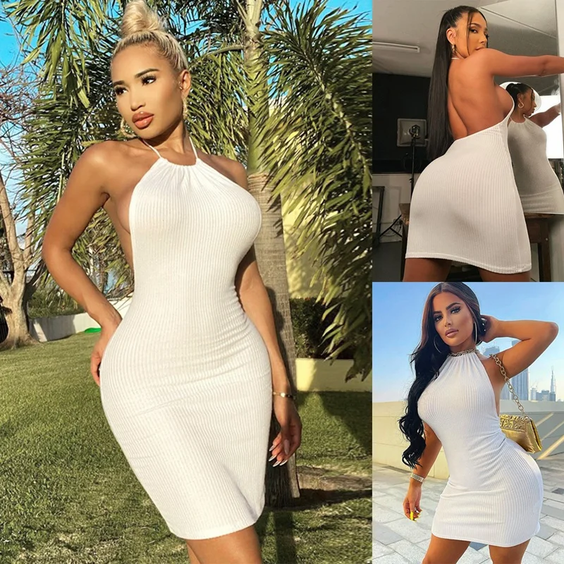 

Women's Sexy Halter Lace-Up Dress White