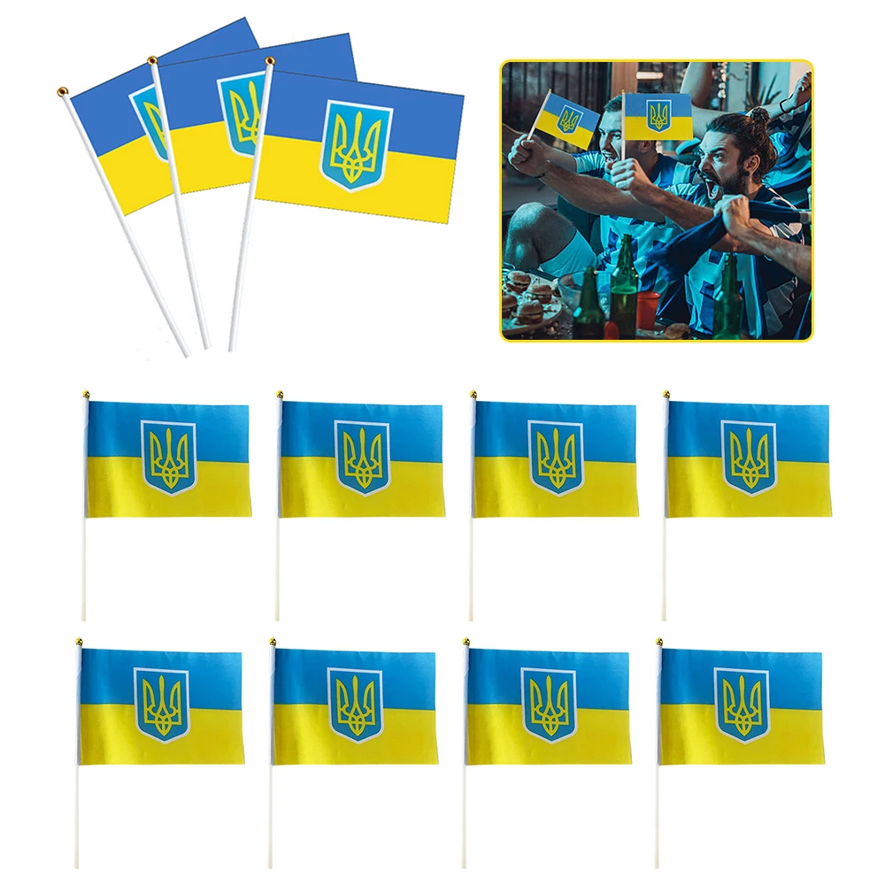 

12pcs Ukraine Hand Held Flags - Mini Ukraine National Country Stick Flags With White Pole - Vivid Color and Fade Resistant