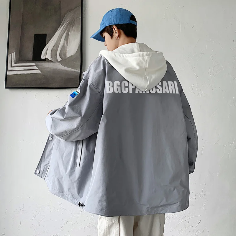 

Spring 2022 New Men Hooded Jackets Letter Print Harajuku Windbreaker Loose Male Casual Outwear Hip Hop Streetwear Couple Coats