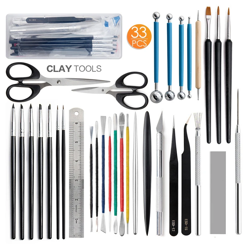 

Clay Tools, 33PCS Polymer Air Dry Clay Sculpting Tools, for Pottery Craft, Carving, Molding, Modeling, Shaping, Puppet Making