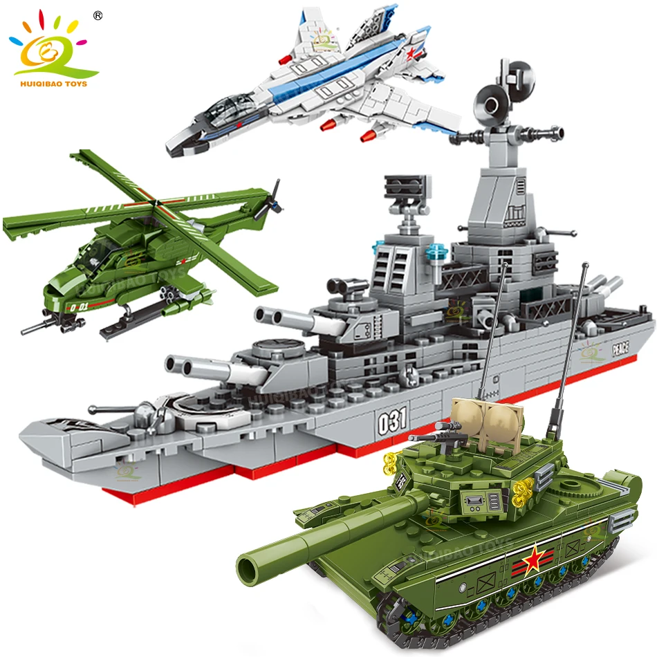 

HUIQIBAO WW2 военный авианосец главный Танк строительные блоки самолет корабль армейский солдат фигурки кирпичи оружие игрушки для детей