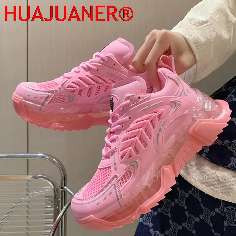 

High Quality Women Shoes 2022 Summer Breathable Air Mesh Women's Chunky Sneakers Transparent Sole Female Casual Shoes