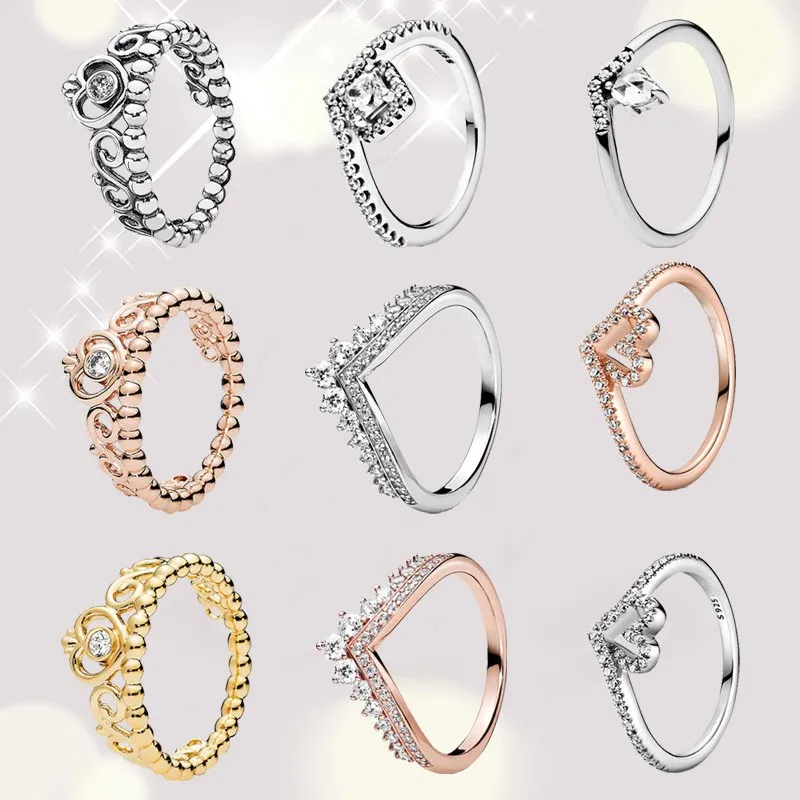 

Authentic 925 Sterling Silver Rose Gold Crown Wishing Bone Cz Ring Is Suitable For Women's Engagement Jewelry Anniversary