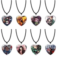 demon slayer heart pendant glass cabochon jewelry gifts couple heart choker necklace for women fashion friendship necklaces