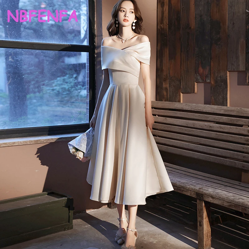 Белые атласные свадебные платья миди на заказ с короткими рукавами элегантные