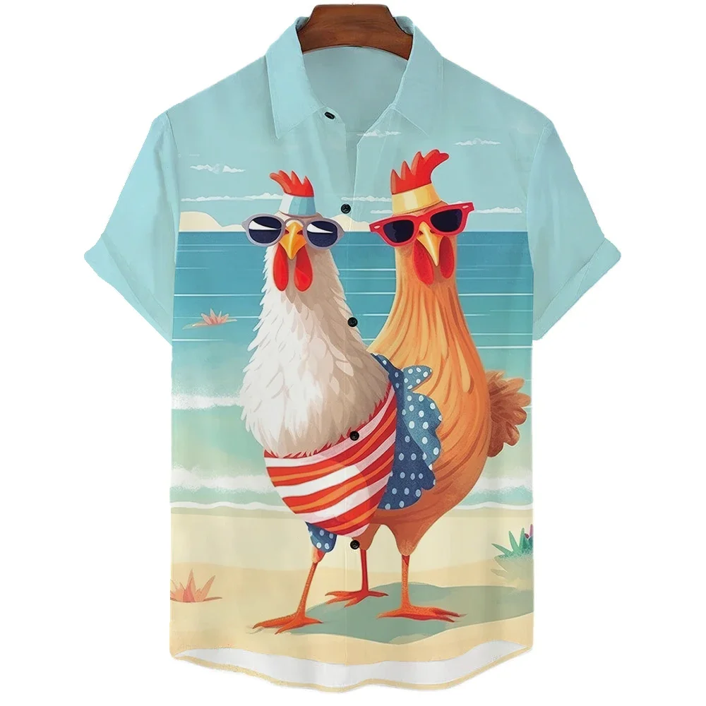 

Fun Chicken Men'S Shirt Fun Cute Men'S Hawaiian Shirt Short Sleeve Casual Top Beach Party Fashion Animal 3d Print Shirt For Men