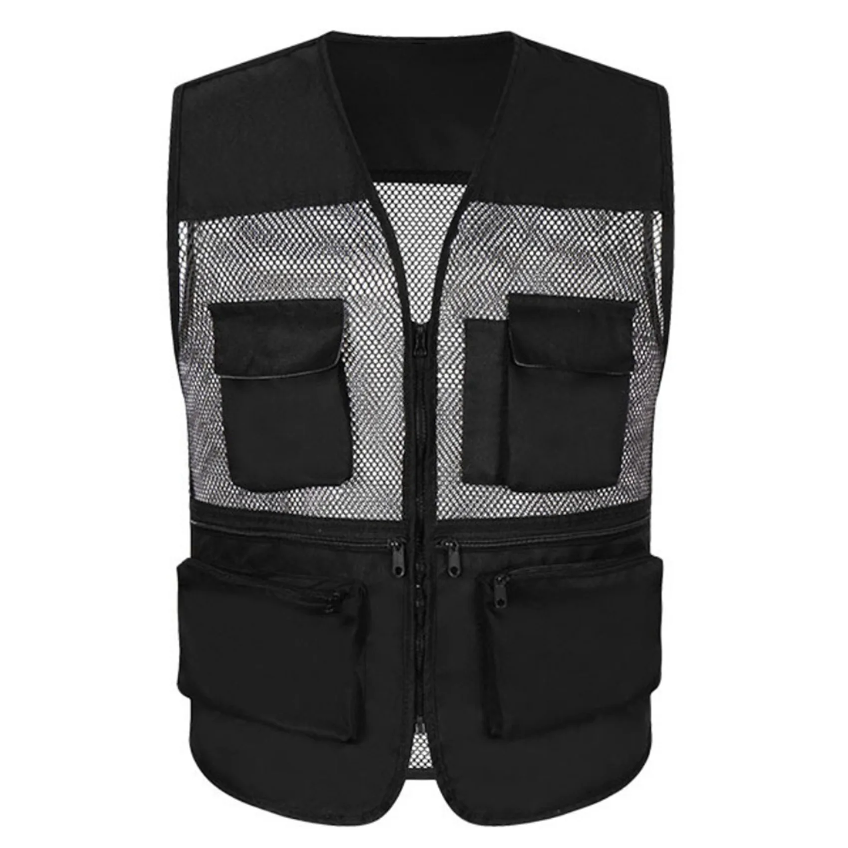 

Уличные рыболовные жилеты, быстросохнущие дышащие куртки с несколькими карманами для путешествий, охоты, дышащие куртки XXL черного цвета