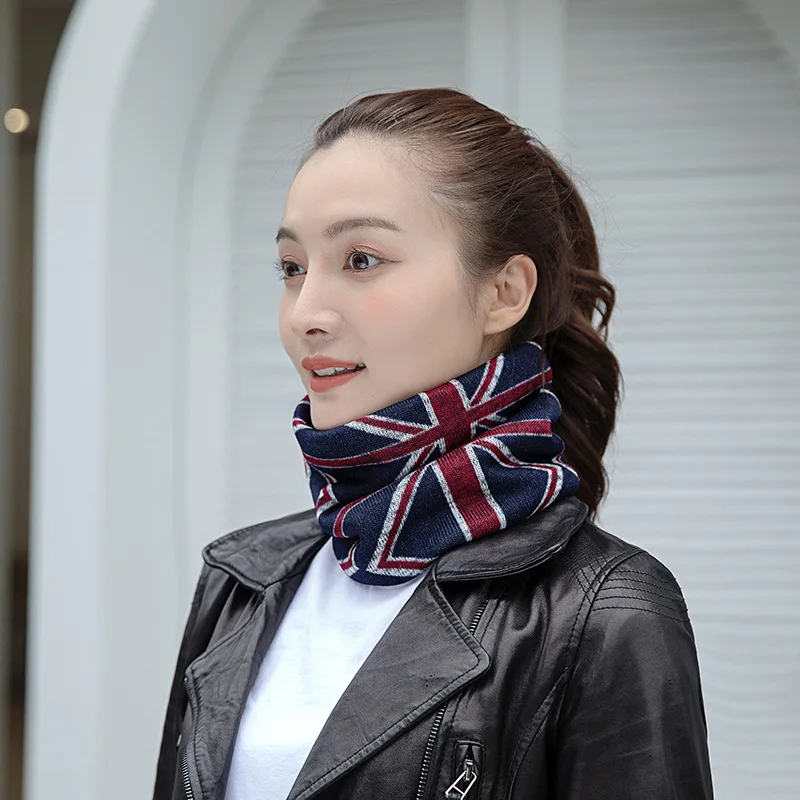 Осенне-зимний новый женский вязаный шейный платок с принтом теплый шарф-кольцо
