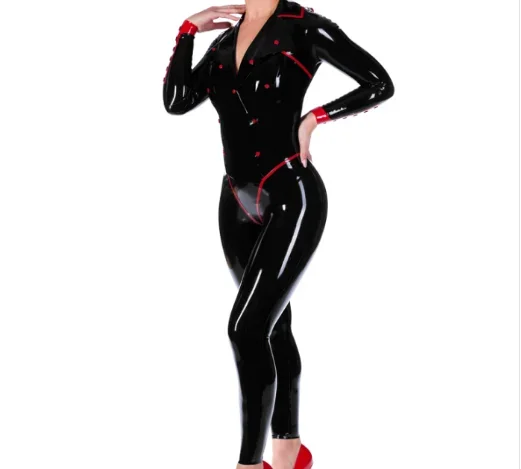 Латексный комбинезон ouvert Schwarz Zipper Rot униформа для косплея сексуальный S-XXL 0 4 мм