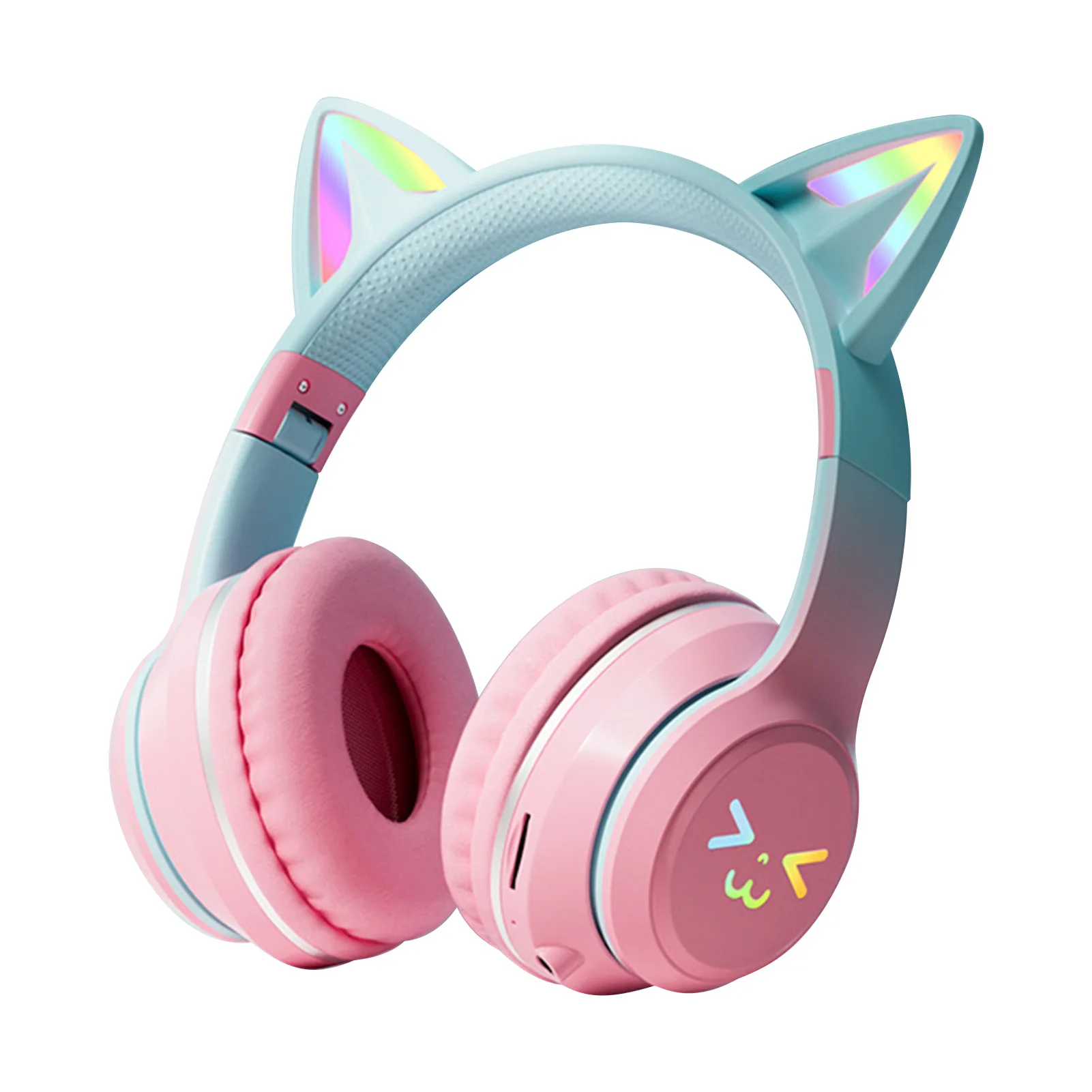 

Cute Cat Ear Bluetooth-compatible Headset High Sensitive RGB Light Wireless Gaming Headset ABS Foldable Headphone with Mic