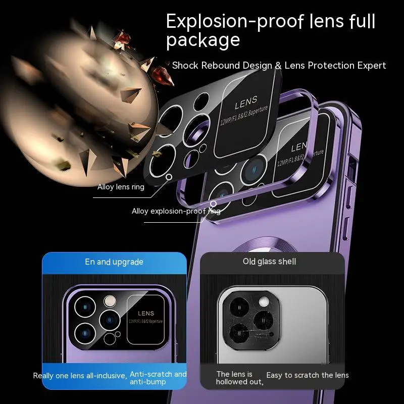 Metal Aluminum Alloy Magnetic Case For iPhone 12 13 14 Pro Max 360°Full Screen Lens HD Glass Magsafe Adsorption Protection Cover