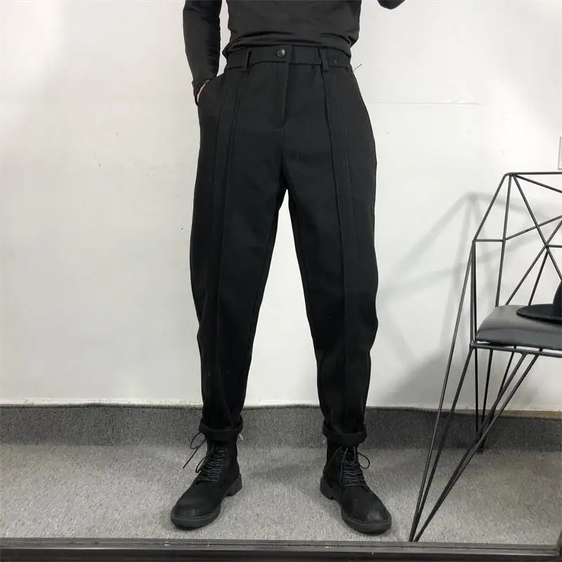 Winter New Dark Series Trendy Men's Simple Loose Thickened Overalls Korean Style Fashionable Versatile Casual Leggings