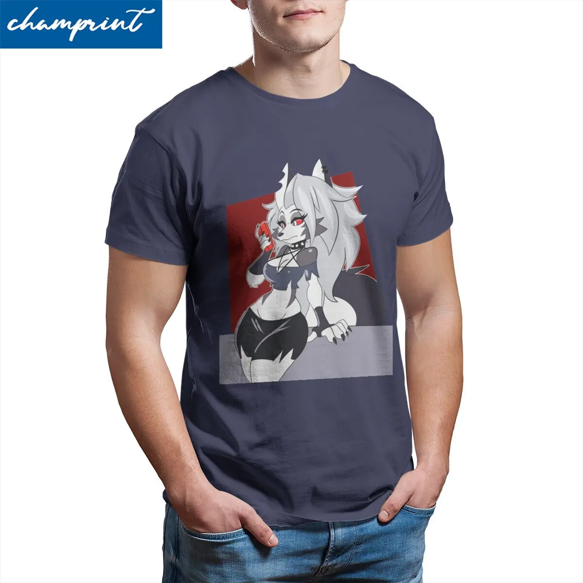 

Casual Helluva Boss Loona Anime T-Shirt for Men Crew Neck Cotton T Shirt Comedy Manga Short Sleeve Tees Unique Clothing