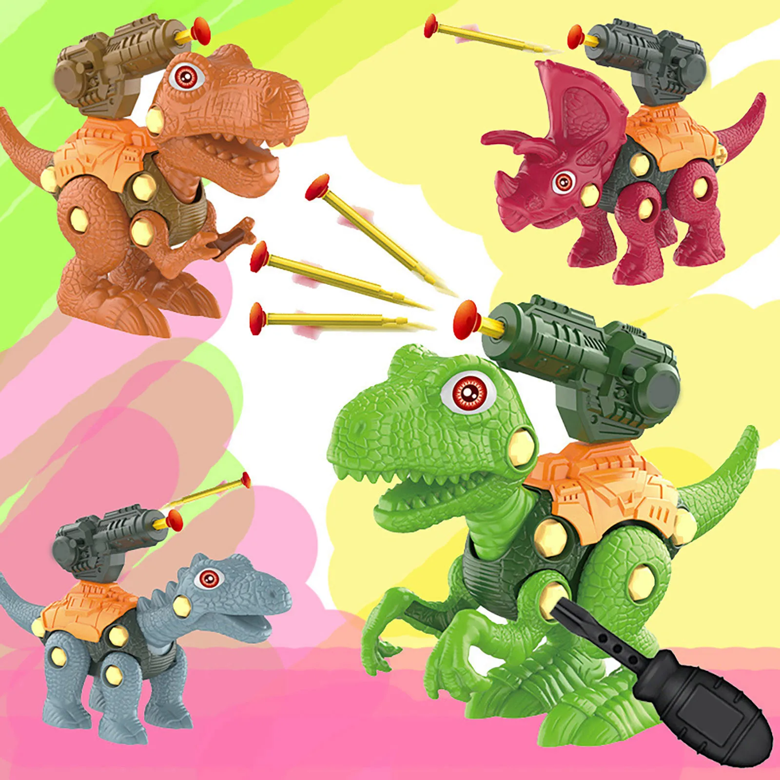 

Kids Take Apart Dinosaur Toys Mecha Dinosaur Team Toys Shooting Launcher DIY Building Dinosaur Toys With Plastic Screw משחקים לב