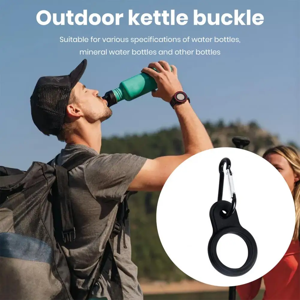 

Compact Silicone Water Bottle Ring with Metal Keychain Clip Portable Sports Kettle Holder Buckle for Camping Supplies for Rubber