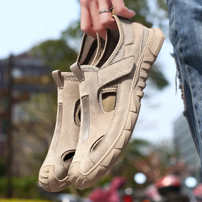 

Top layer cowhide casual outdoor sandals men's new leather handmade fashion sandals comfortable and soft men's trendy shoes