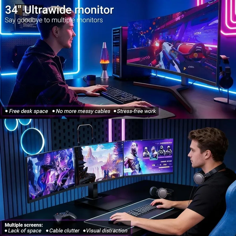 Фото Игровой монитор Garden 34 дюйма, изогнутый, 180 Гц, UWQHD 3440x1440, 1500R, FreeSync, G-SYNC, HDR, 1 мс, HDMI, DP, регулируемая подставка №1