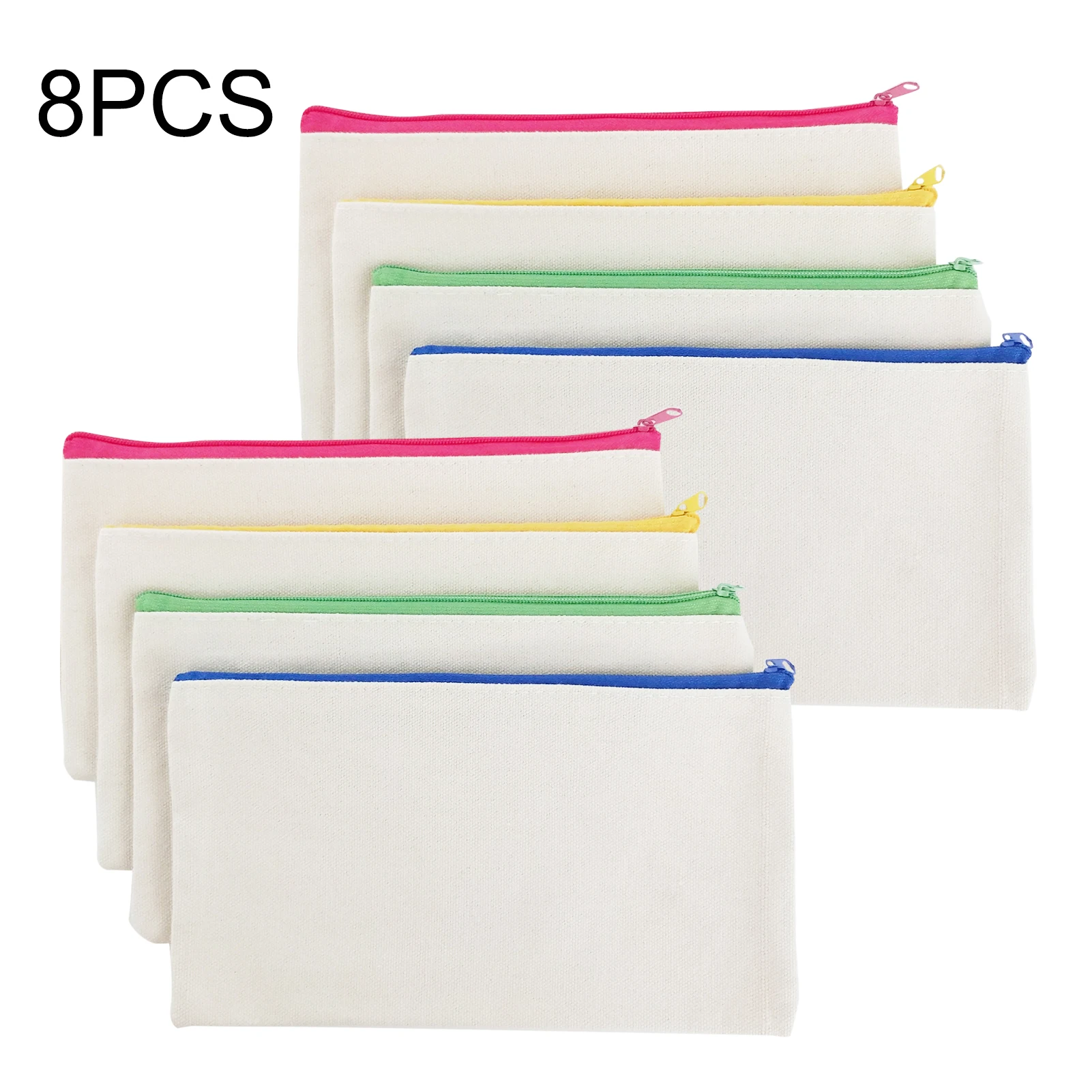 

8pcs For Painting Kids Adults Canvas Office School DIY Blank Lightweight Storage Pencil Case Cosmetic Bag With Zip Stationary
