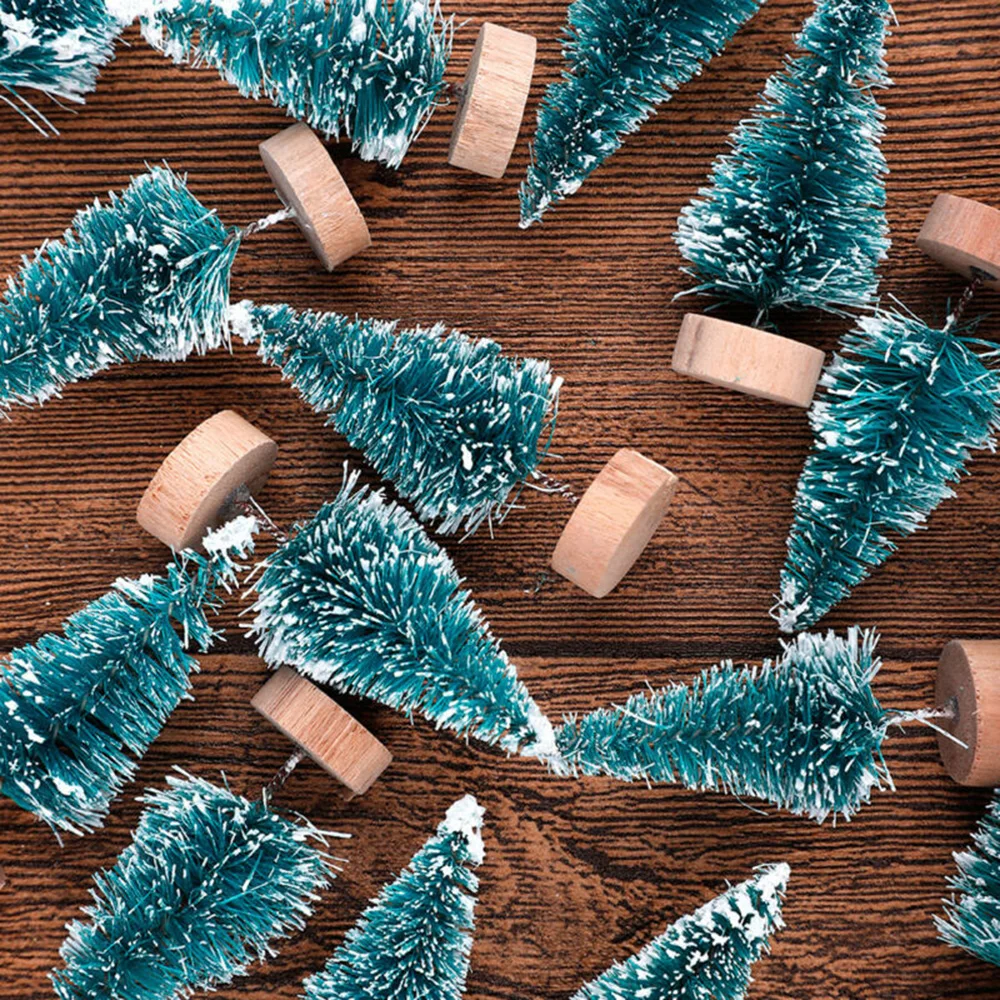 

24 Pcs Mini Sisal Bottle Brush Christmas Decorations Christmas Trees For Desk Ornaments Snow Frost Village Miniature Xmas Tree