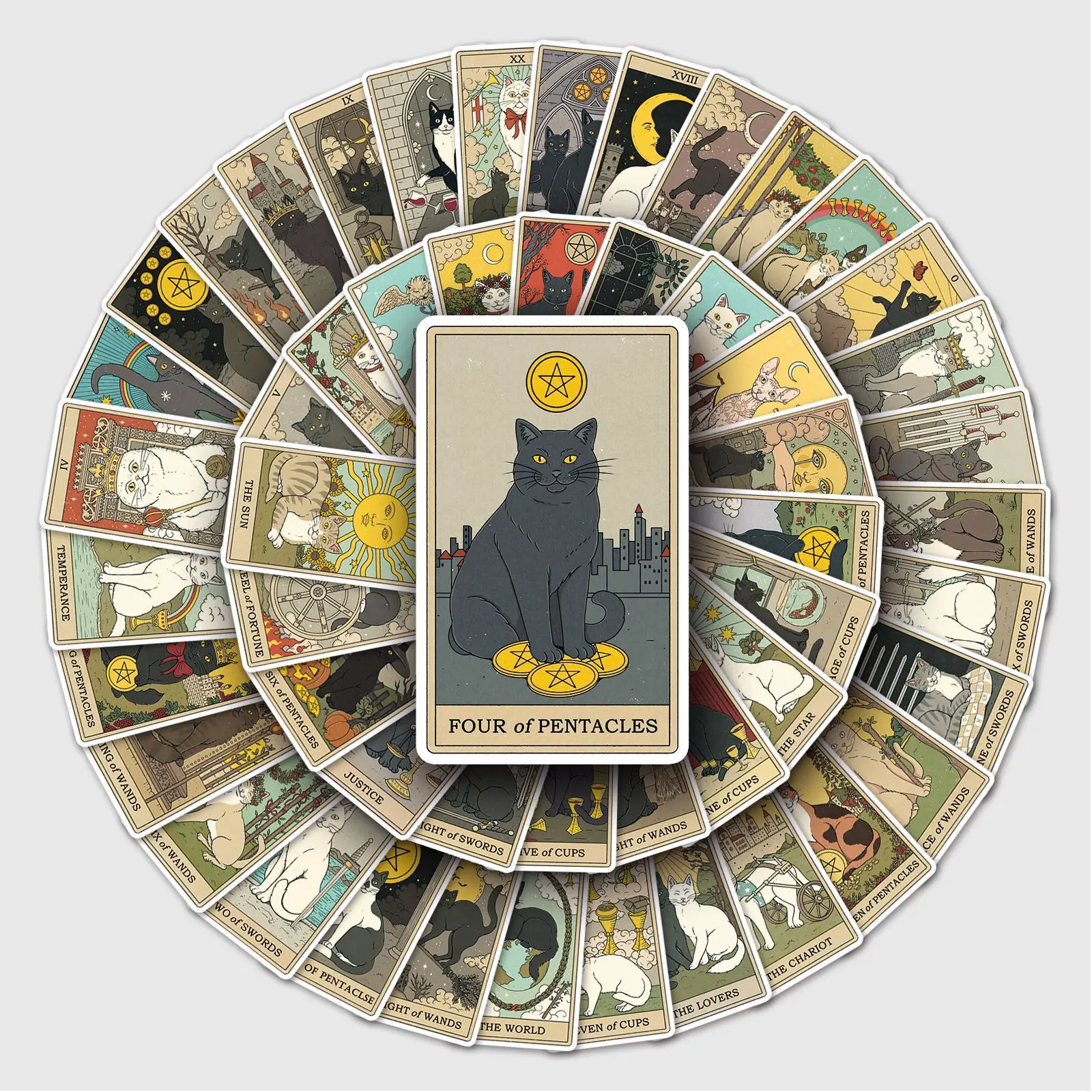 

78Pcs Vintage Tarot Card Stickers Divination Aesthetic Sticker Cartoon Mystic Cat Decals DIY Phone Scrapbook Journal Kids Toy B2