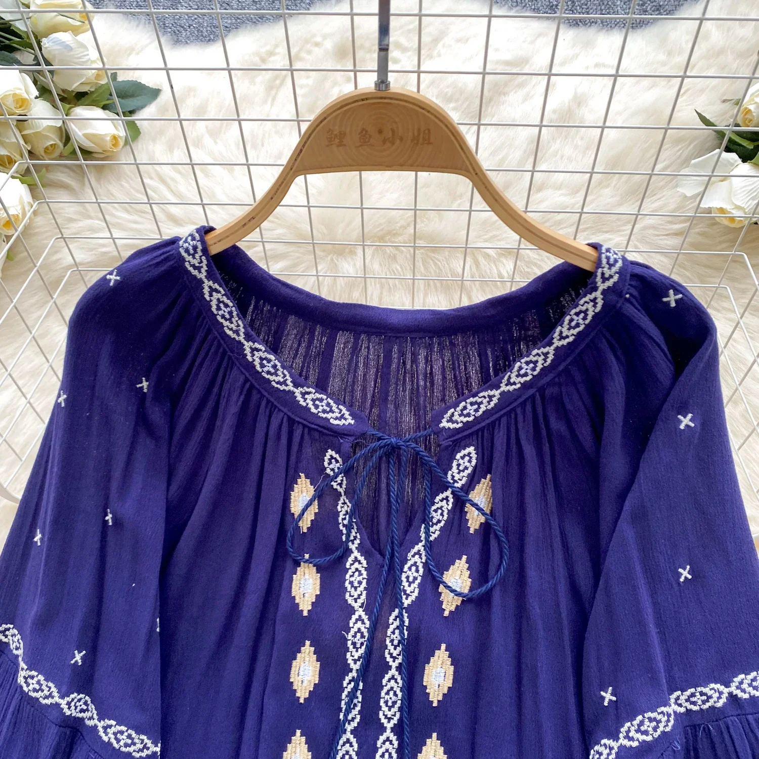 Женская Повседневная Блузка с длинным рукавом-фонариком вышивкой