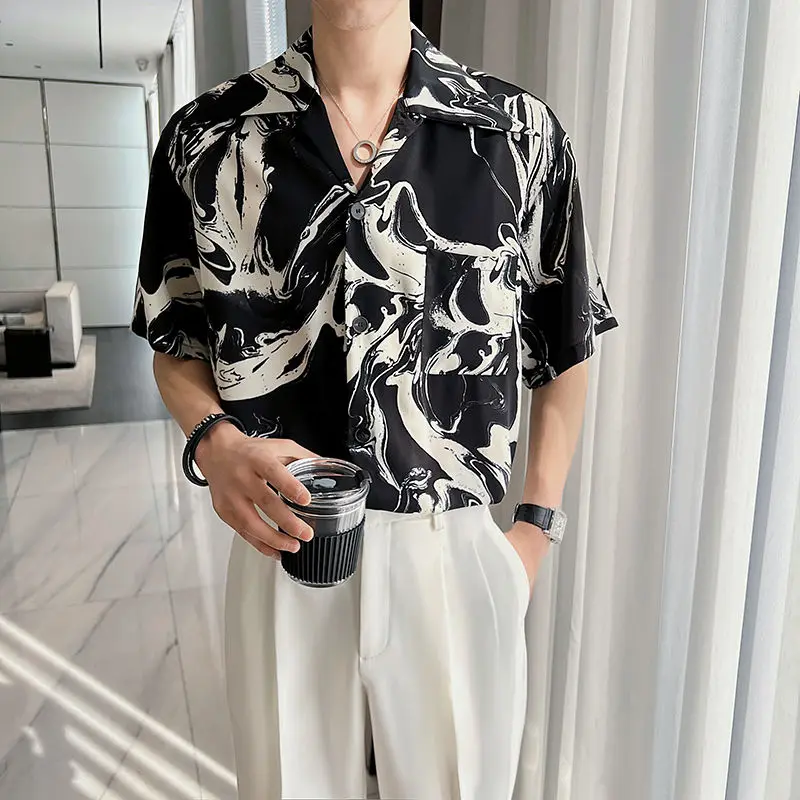 

Senior Japanese Fashion Drape Retro Clothes Casual Short Sleeve Shirts for Men 2022 Summer New Beach Satin Shirt Hawaiian
