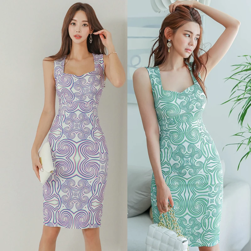 

Элегантное облегающее пикантное Платье с принтом, цельное корейское летнее женское платье без рукавов, бордовое вечернее платье для женщин