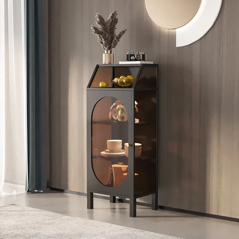 

Simple Changhong Glass Sideboard Iron Single Door Brown Locker Tea Cabinet Display Cabinet Living Room Sofa Side Cabinet