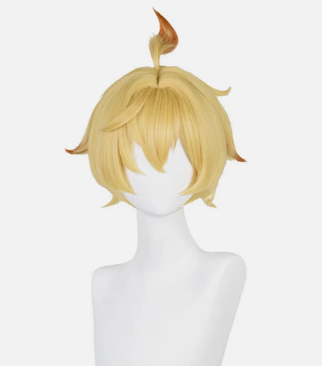Genshin Impact Mika Косплей Парики 30 см Короткие мужские блондинки Смешанные