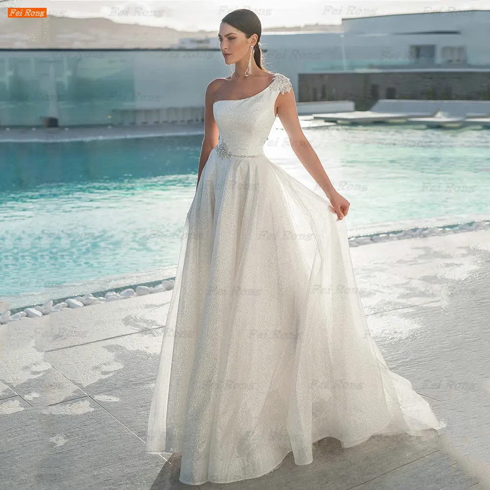 

Женское свадебное платье It's yiiya, белое ТРАПЕЦИЕВИДНОЕ платье на одно плечо без рукавов, расшитое бисером, с открытой спиной на лето 2019