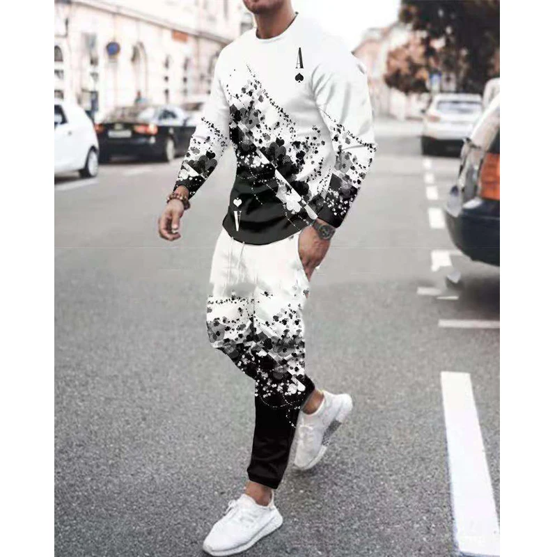 

Spring Tracksuit Vintage 3D Printing Playing Cards 2-Piece Casual Jogging Pants Suit Man Street Wear O Neck Men's Sportswear