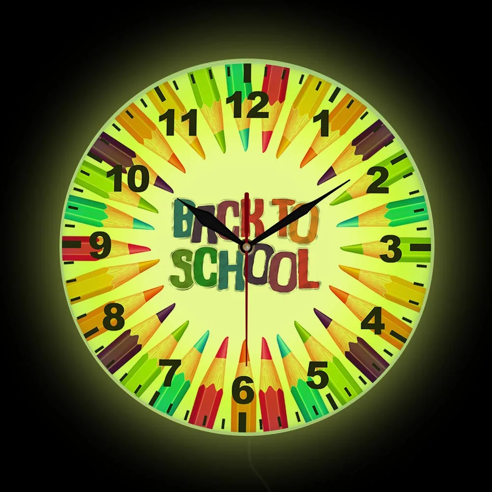 Back To School Led Nightlight Wall Clock For School Nursery 