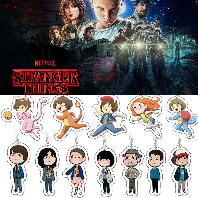 

20pcs Stranger Things Keychain Cute Cartoon Figure Double Sided Pendant Wall Monster Demogorgon Eleven Dustin Keyring Jewelry