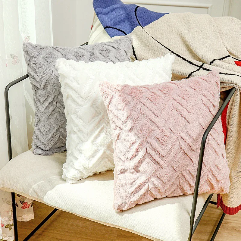 

18*18inch Decorative Throw Pillow Covers Textured Knitted Short Wool Velvet Plush Pillowcase Cushion Covers Sofa Couch Bedroom