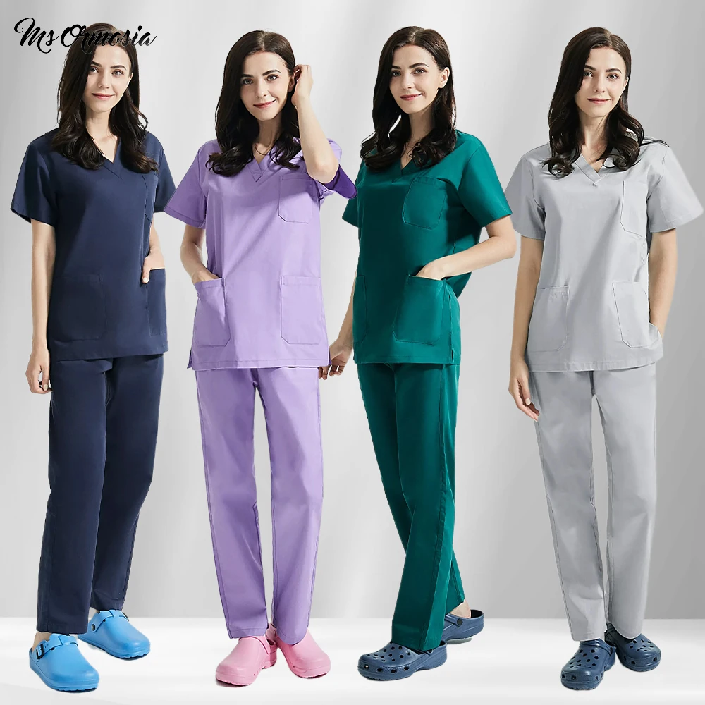 

Fashion Women Workwear Scrub Tops+pant Medical Uniform Surgery Scrubs Shirt Short Sleeve Pet Shop Doctor Nurse Nursing Uniform