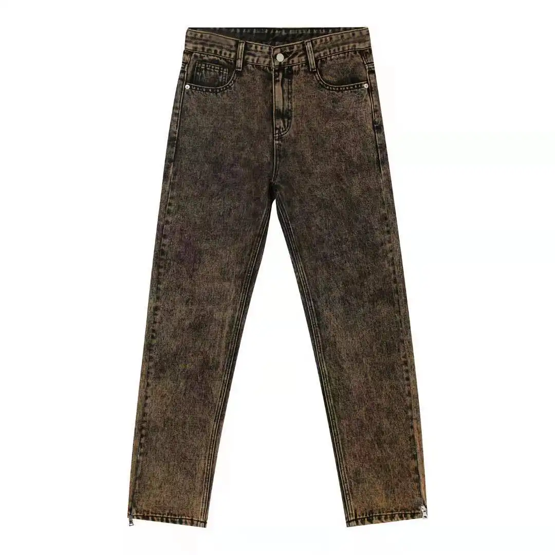 Washed Retro Men's Distressed Jeans Korean Style Street Trend Slim Fit Slim Side Zipper Casual Trousers Streetwear Men's Casual