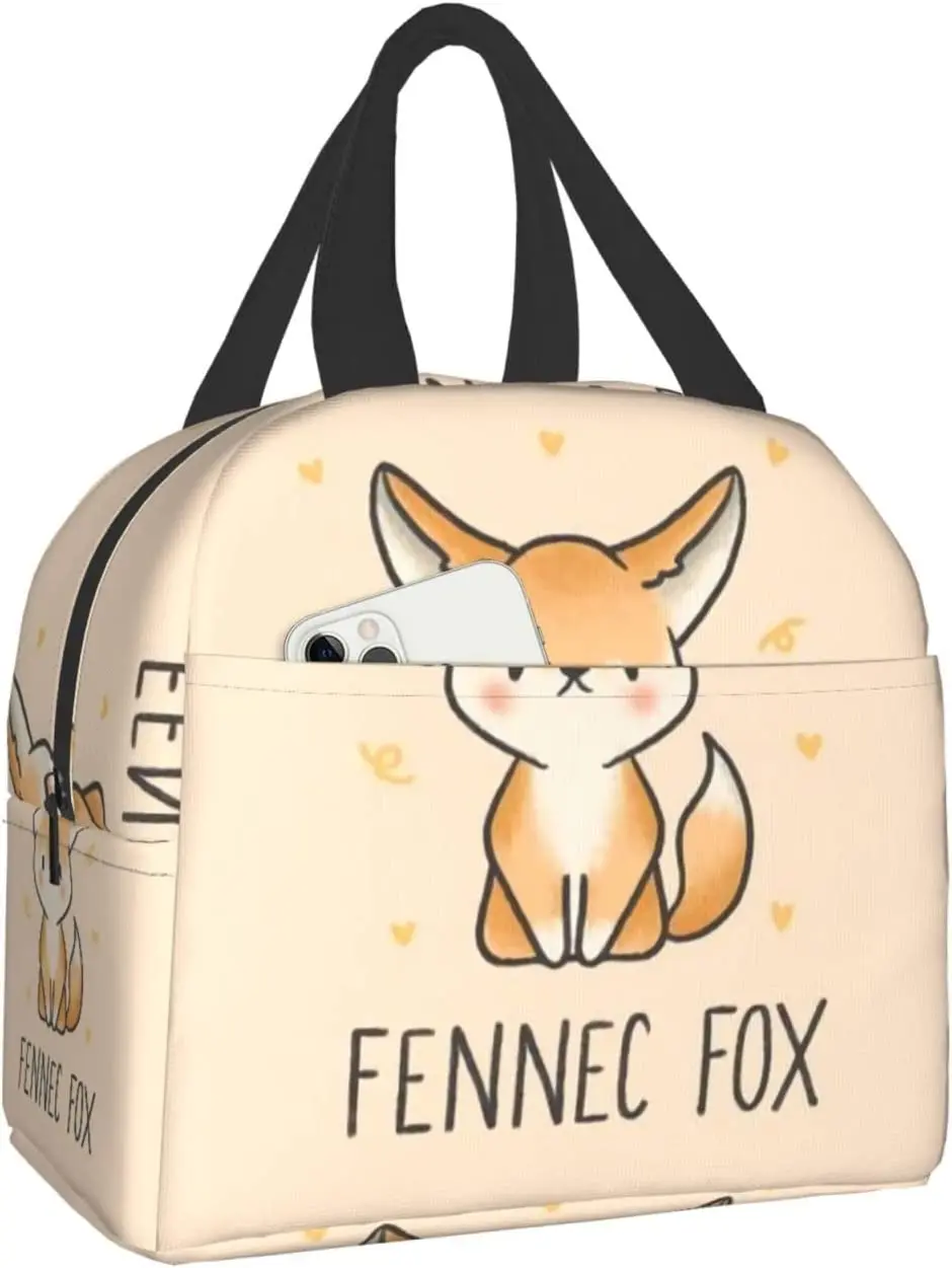

Cute Fennec Fox Cartoon Lunch Bag Waterproof Insulated Reusable Meal Bag Lunch Box Food Drinks Container Outdoor Picnic Beach
