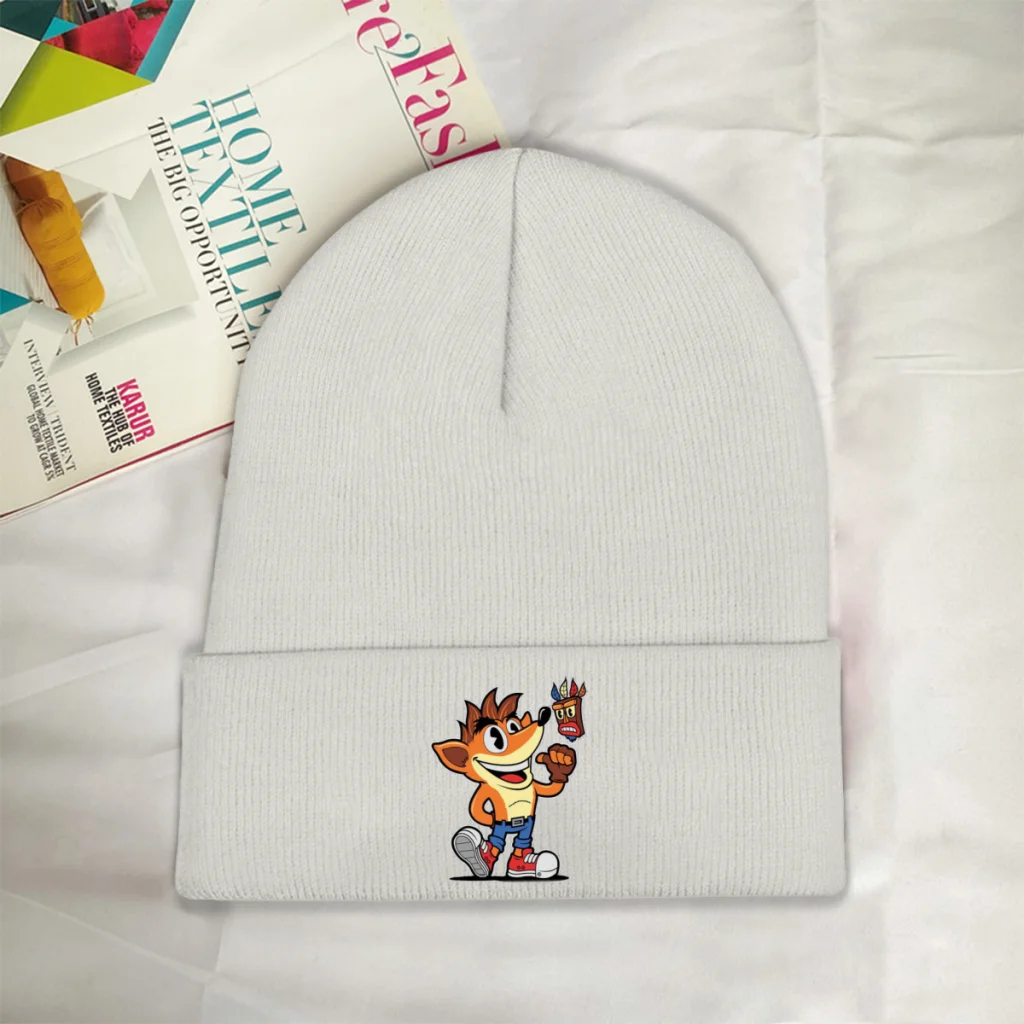 

VINTAGE Skullies Beanie Crash Bandicoot Wolf Video Game Knitted Bonnet Adults Warm Caps Outdoor Street Brimless Elastic Hats