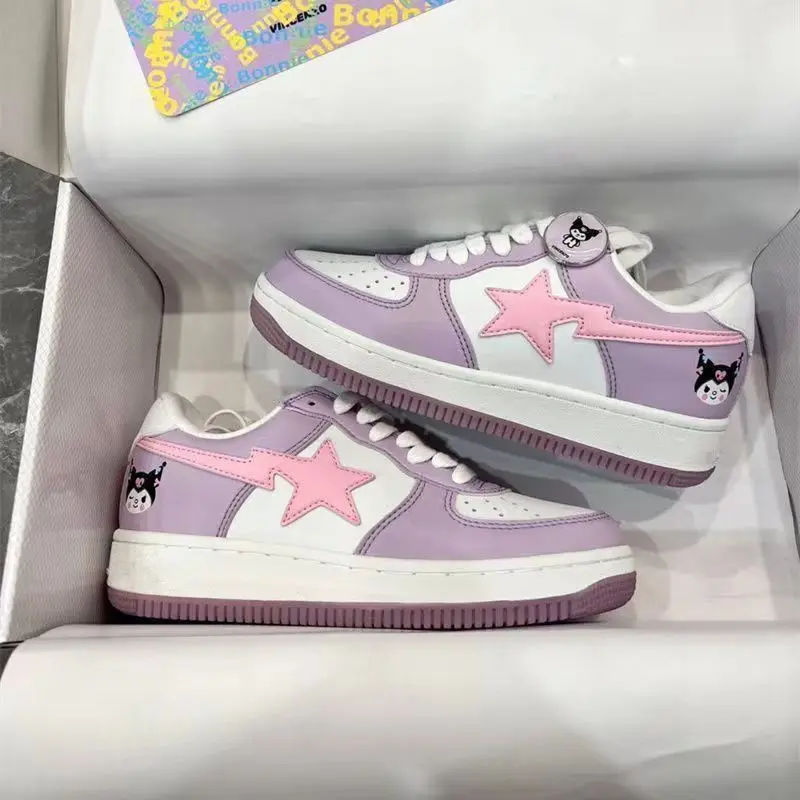 2023 Kawaii Sanrio Shoes Kuromi Y2K Casual Pink Sneakers Students Flat Bottom Full with Harajuku Shoes Beauty School Girls Gifts
