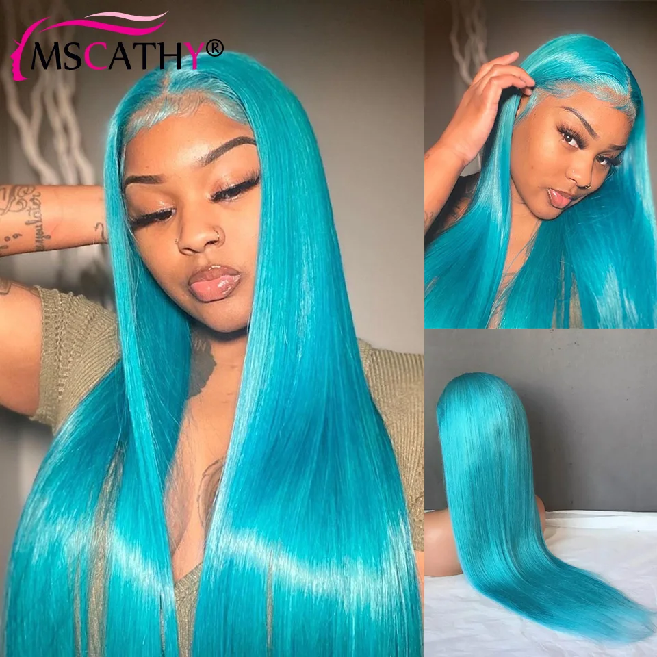 Blue Colored Lace Front Wigs For Women Human Hair Long Straight Brazilian Virgin Human Hair Wigs HD Glueless Lace frontal Wig