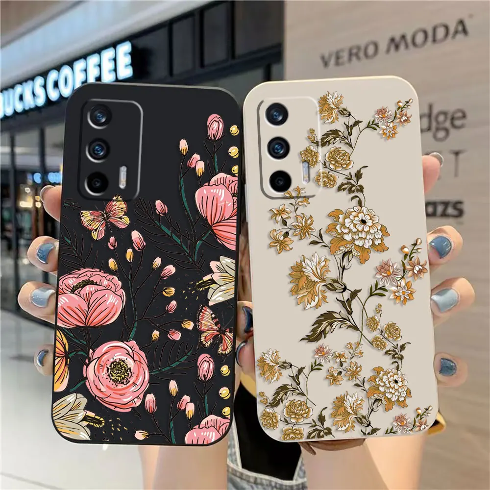 

Case For OPPO Realme 9 8 8I 7 6 5 C21 GT NEO 2 3 5 V15 V25 Colour Simple Liquid Silicone Case The Most Beautiful Flower