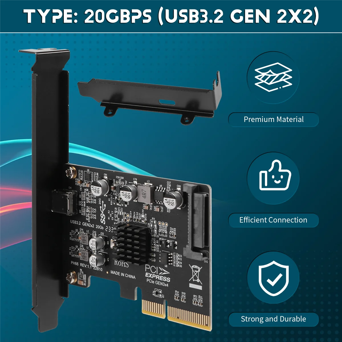USB PCIE Card Type C PCI-Express 4X to 3.2 Gen 2X2 (20 Гбит/с) Набор микросхем ASM3242 для Windows 8/10/Linux